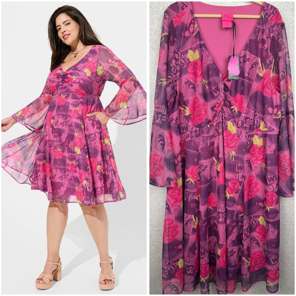 NWT Torrid x Betsey Johnson Mini Mesh Bell Sleeve Dress, Size 2 (2X / 18-20)
